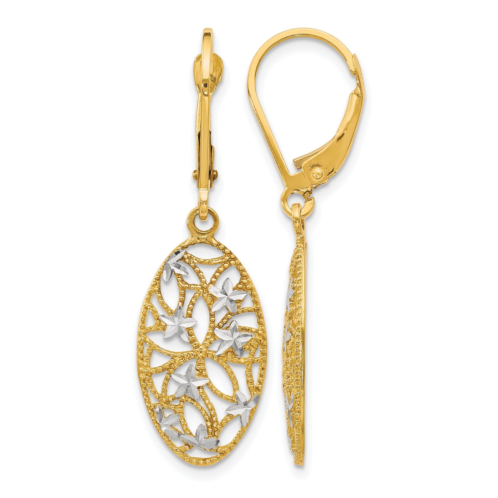 10K Yellow Gold Diamond-Cut Leverback Earrings