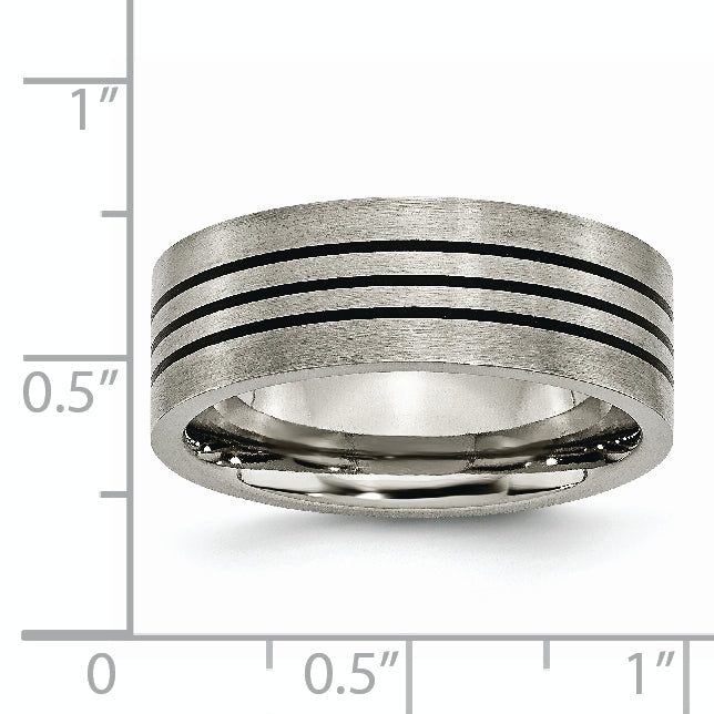 Striped Wedding Band in Titanium with Black Enamel, 8mm