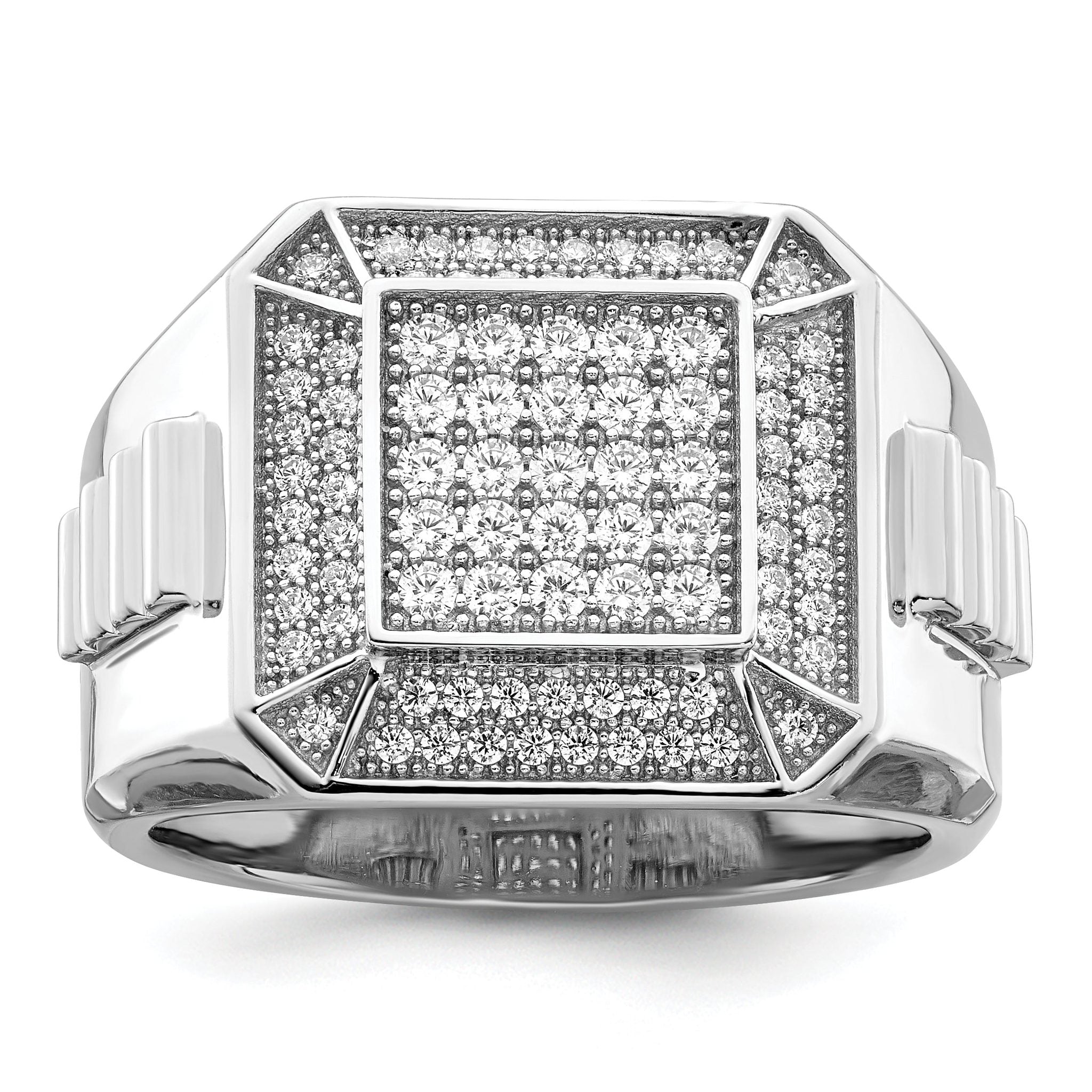 Brilliant Embers Sterling Silver Rhodium-plated 89 Stone Micro PavÃƒÂ¢Ã‚â‚¬Ã‚Å¡ CZ Polished Men's Ring