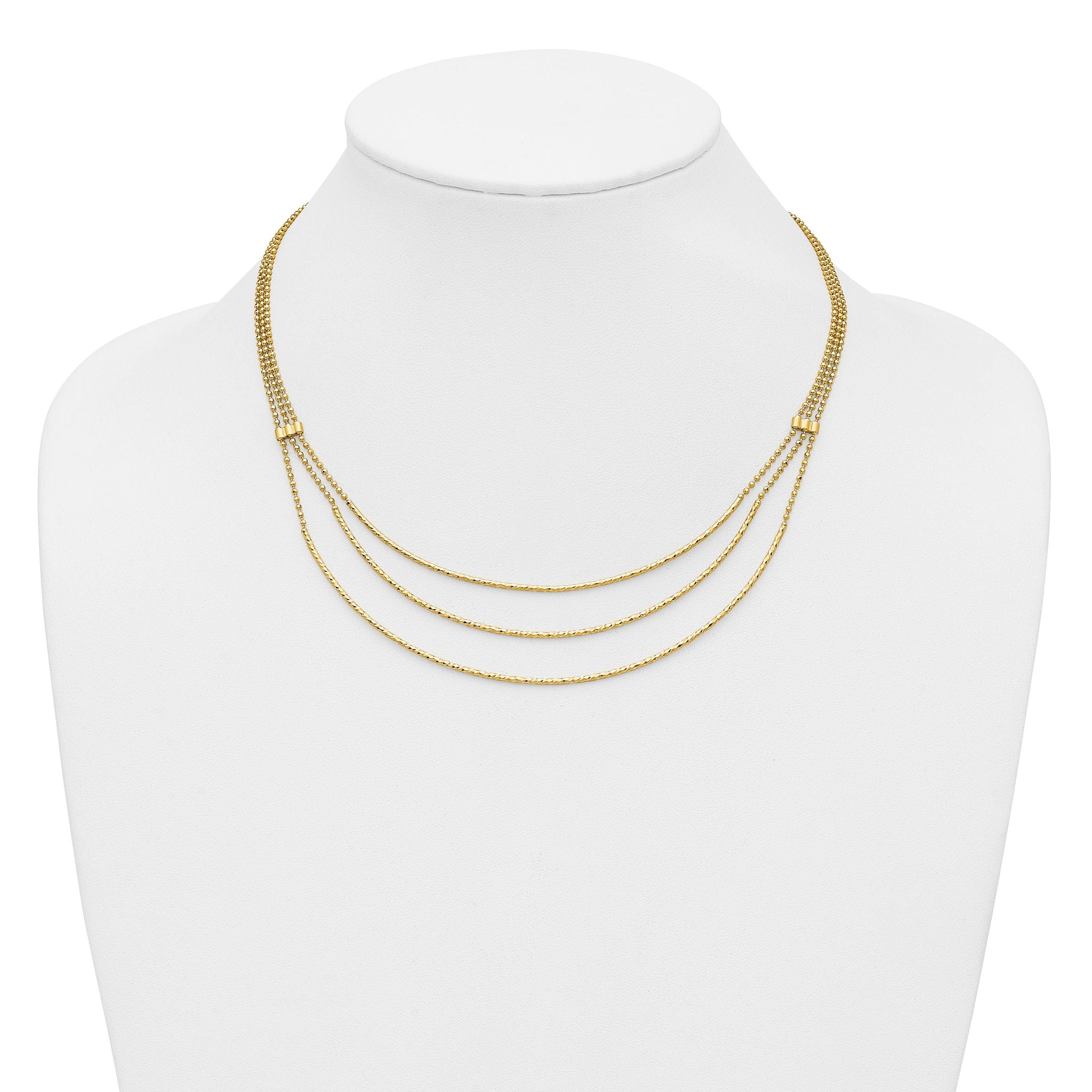 14K Polished and Diamond-cut 3-strand Bar Necklace Secondary image