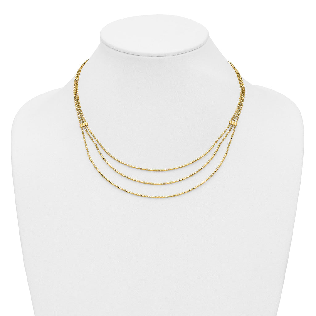 14K Polished and Diamond-cut 3-strand Bar Necklace