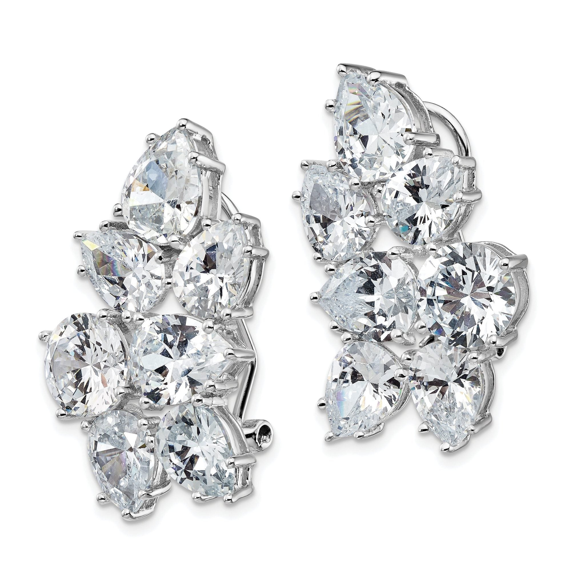 Cheryl M Sterling Silver Rhodium-plated Fancy Brilliant-cut CZ Cluster Omega Back Earrings Secondary image