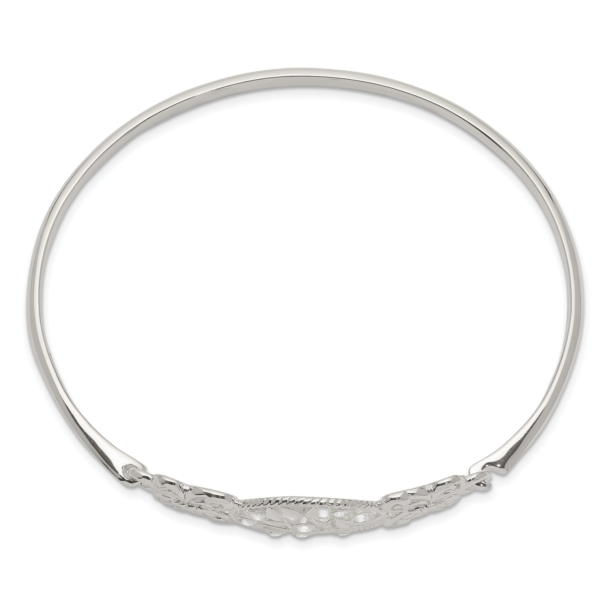 Sterling Silver Butterfly and CZ Tree Bangle Secondary image