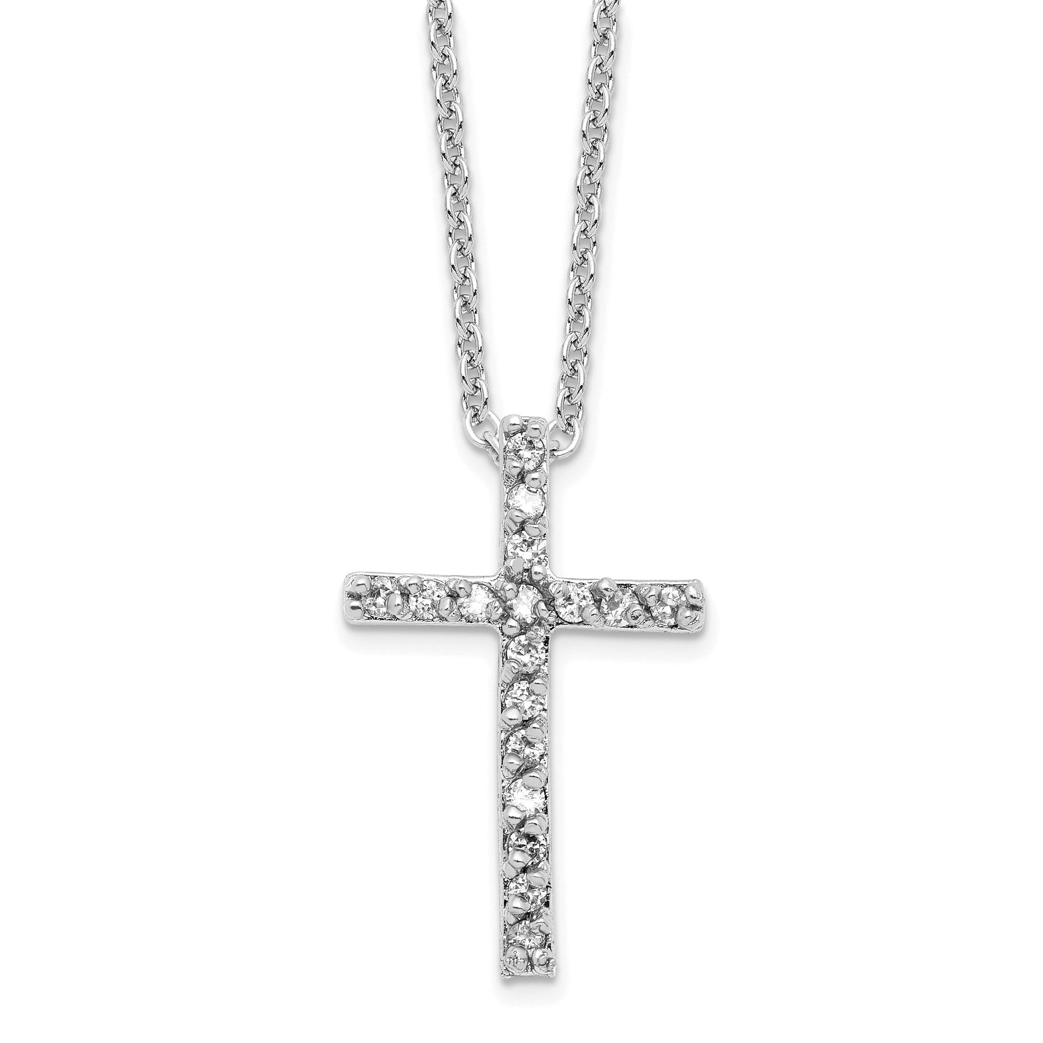 Cheryl M Sterling Silver Rhodium-plated Brilliant-cut CZ CroSterling Silver 18 Inch Necklace