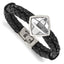 Stainless Steel Polished with Glass Stone Braided Leather Bracelet for Women