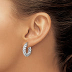 14K w/White RH-plat Polished/Twisted Round Hoop Earrings