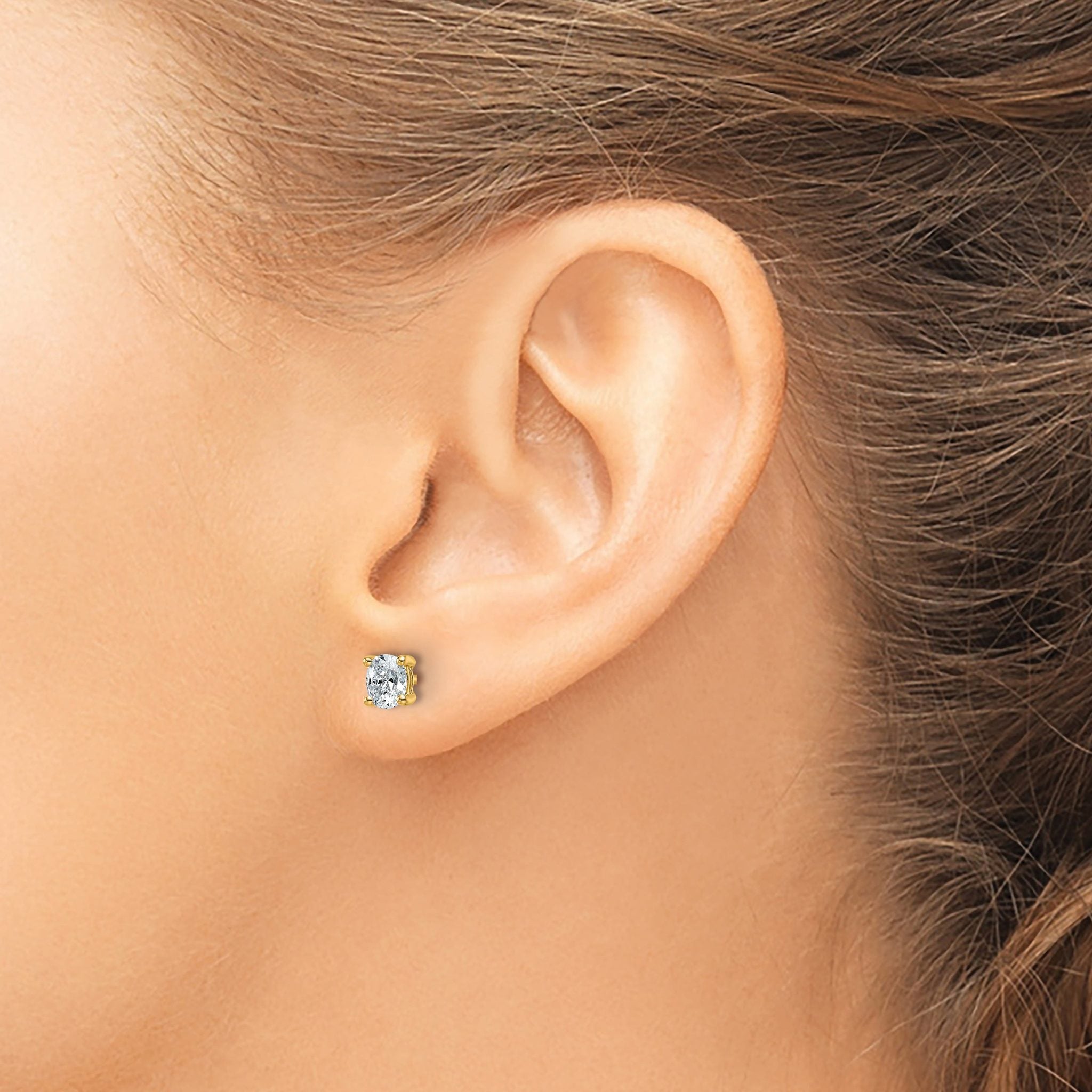 14K Yellow Gold 1/2 ct Lab-Created Diamond VS/SI+ G+, Oval-Cut 4-Prong Stud Earrings