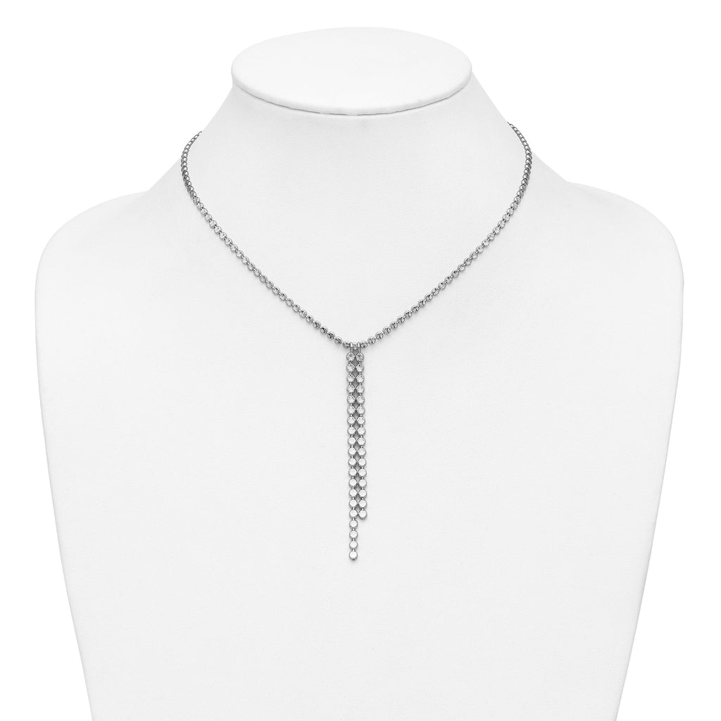 Sterling Silver RH-plated Polished DC Drop w/2 ext. Necklace