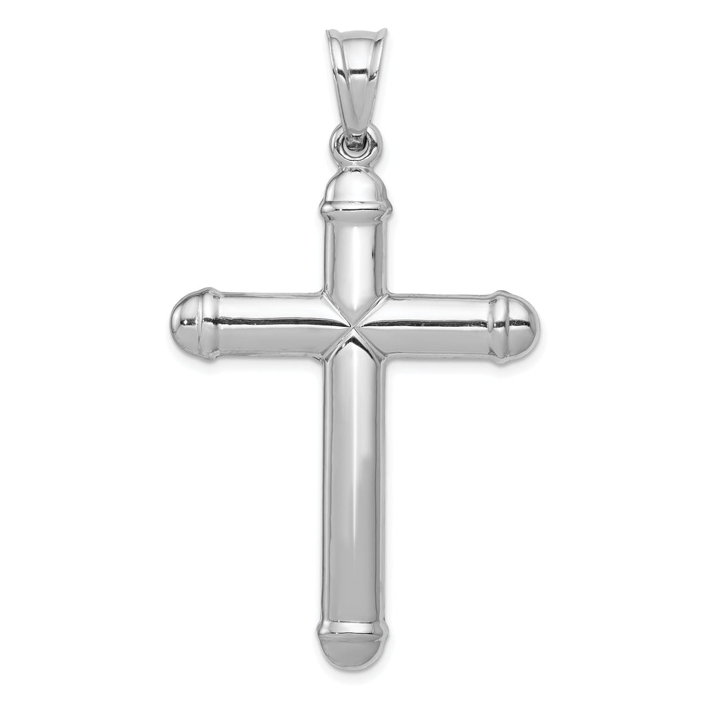 14K White Gold Reversible Crucifix Pendant with Polished Rhodium Finish
