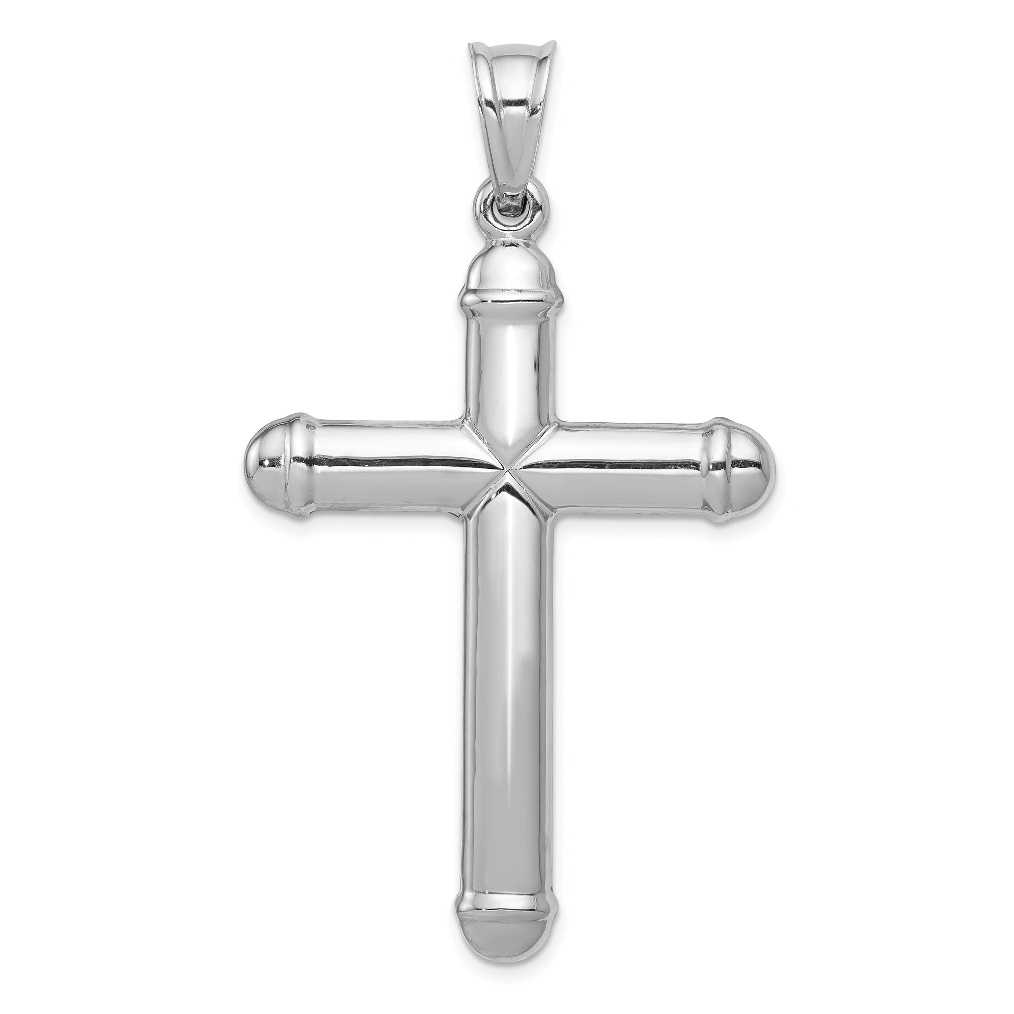 14K White Gold Reversible Crucifix Pendant with Polished Rhodium Finish