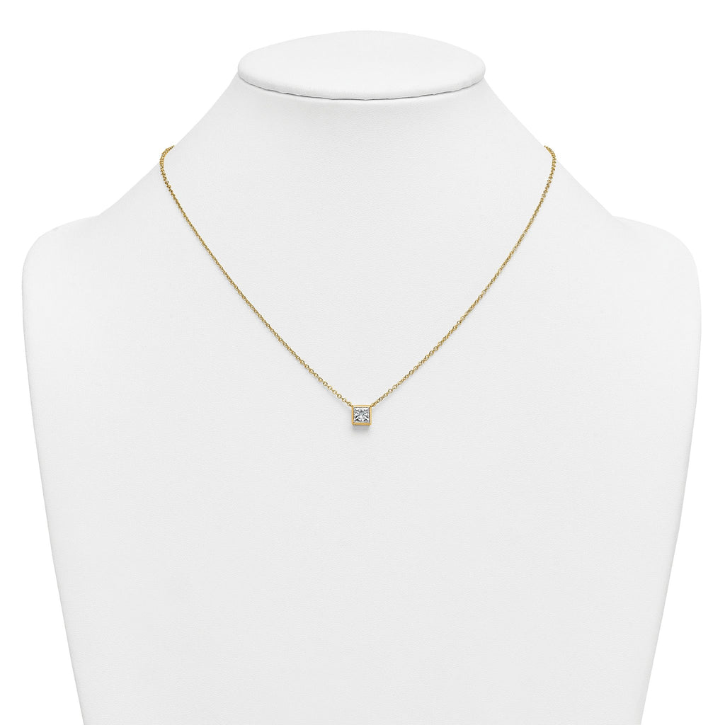 14k 1 carat Certified Lab Grown Diamond VS+ F+ Princess Complete 18 inch Bezel Set Necklace