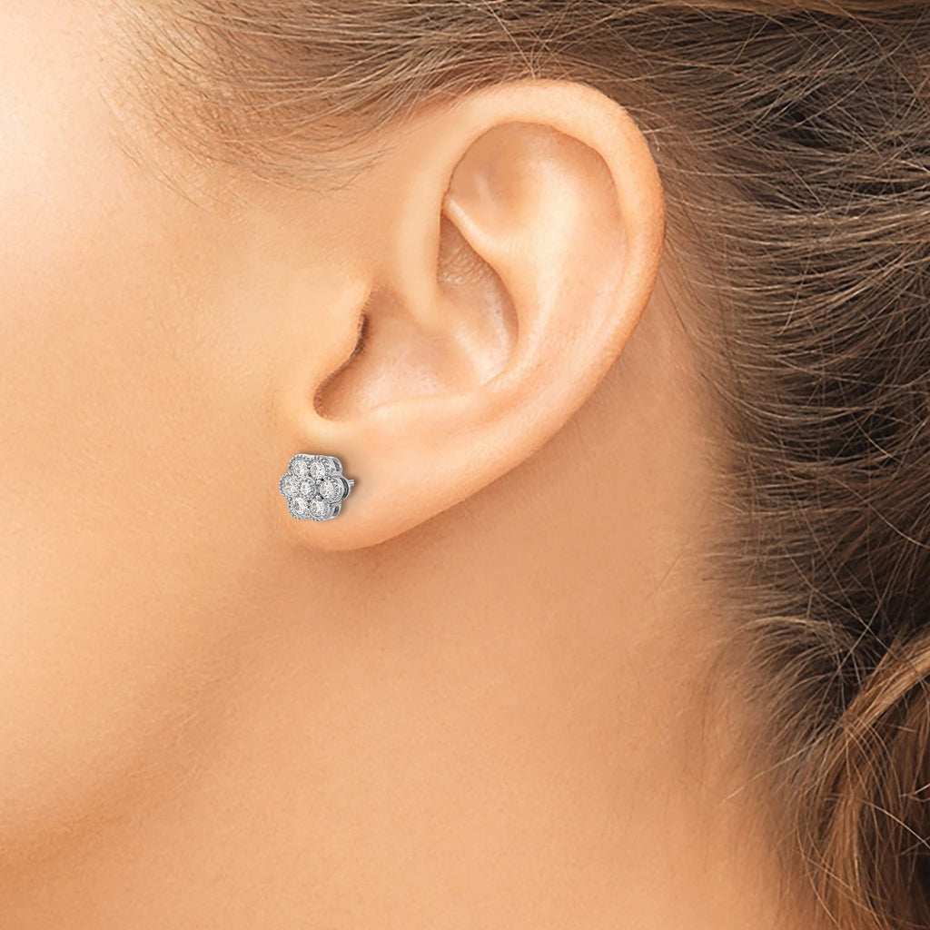 14k White Gold 1/2 carat Lab Grown Diamond VS/SI+ G+ Complete Floral Post Earrings