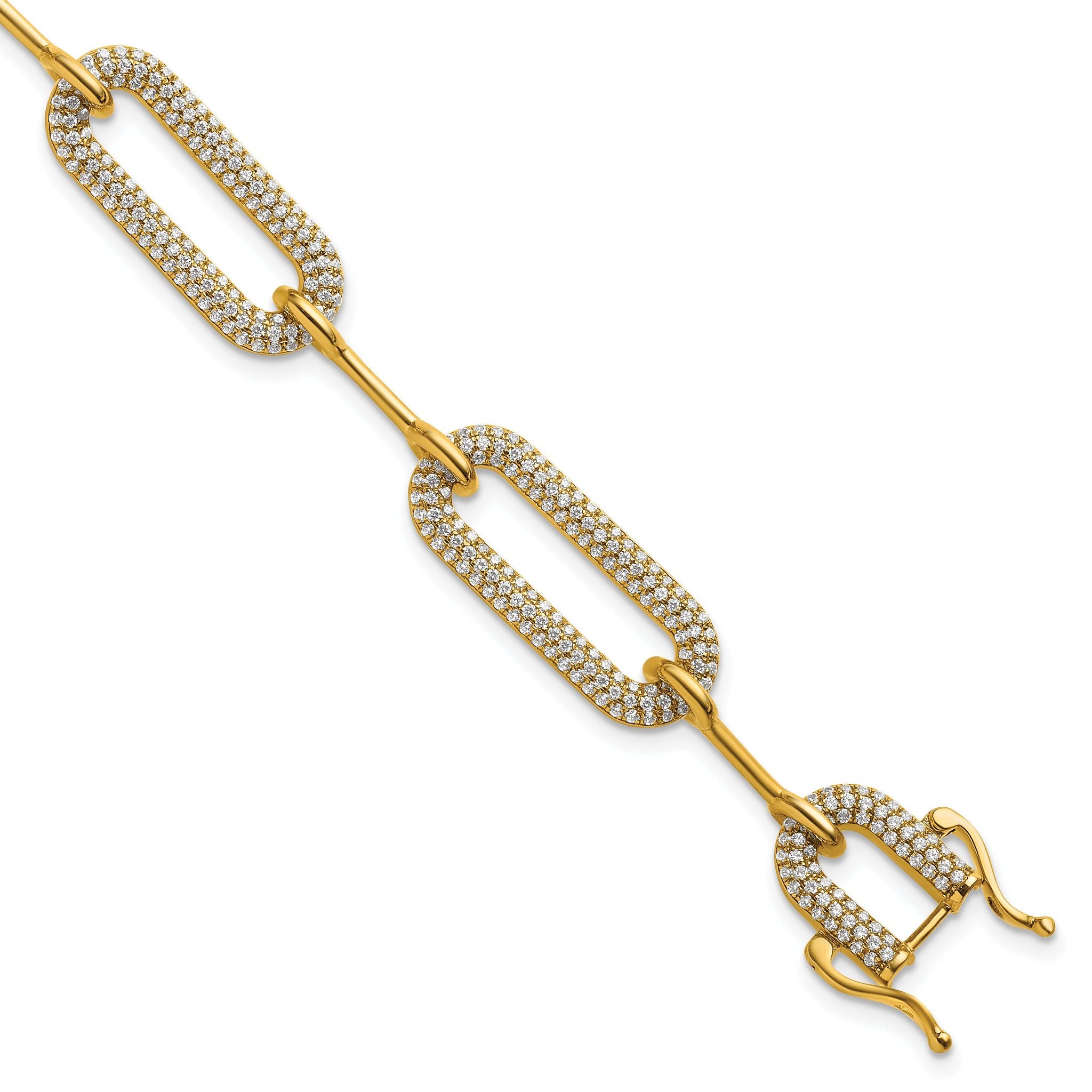 14K Polished Complete 3.25 carat Diamond Paperclip Link 7 inch Bracelet Main image