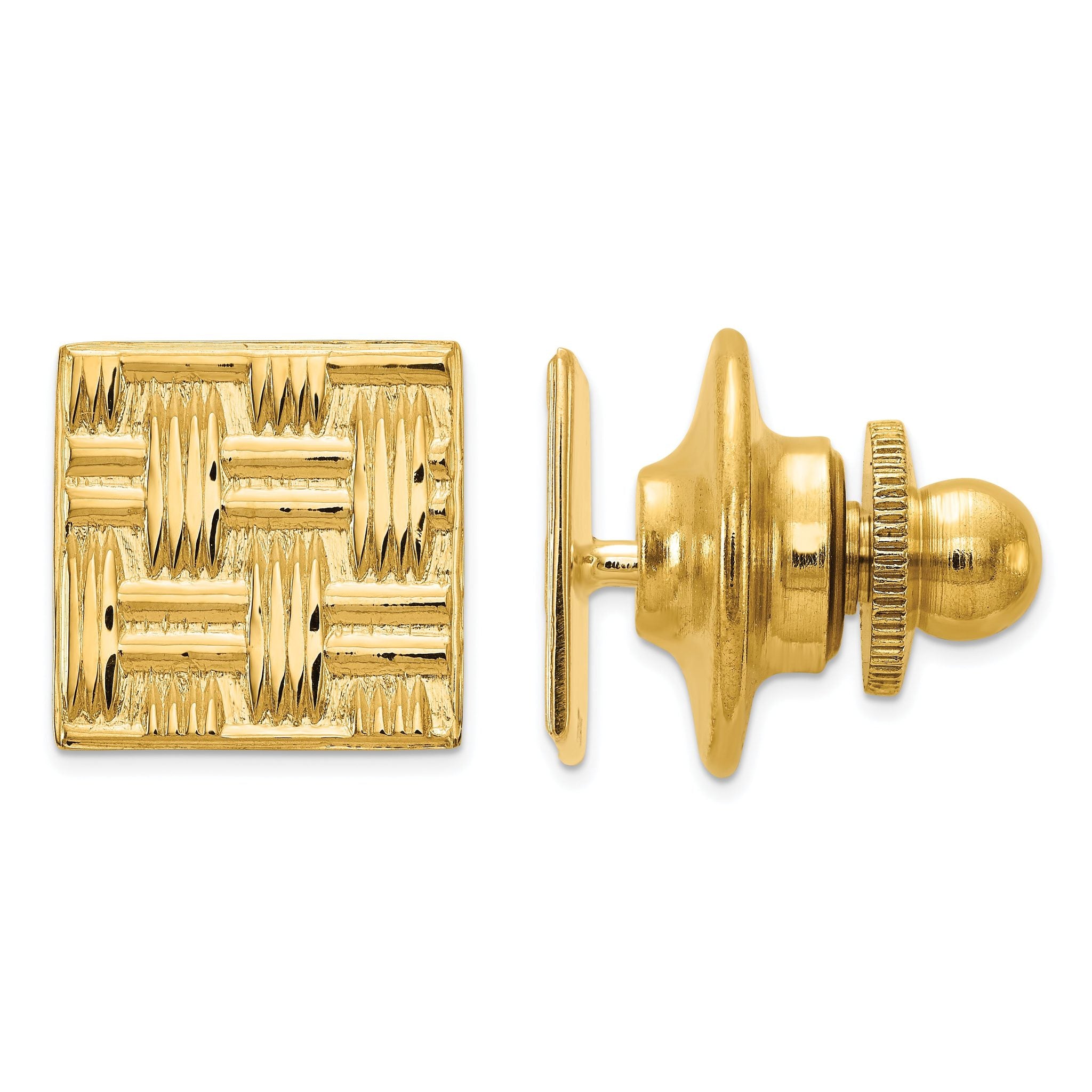 14K Gold Men's Polished Basketweave Tie Tac with Textured Finish Main image