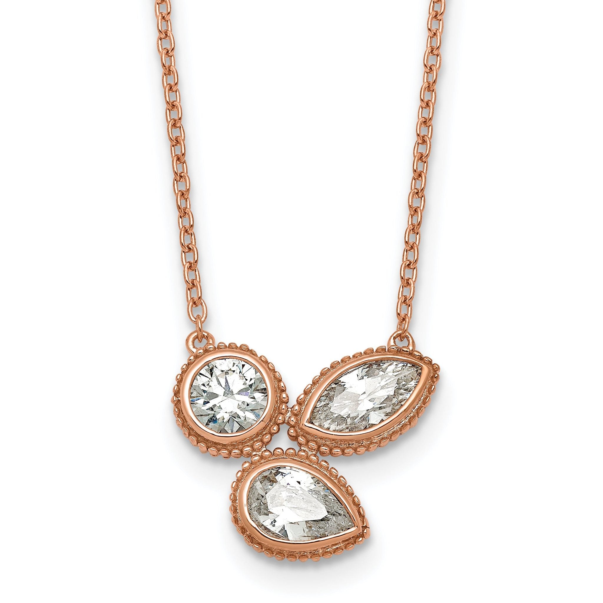 14k Rose Gold 1 carat Lab Grown Diamond VS+ F+ Complete 18 inch Three Stone Fashion Necklace Main image