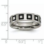 Black Enamel Squares Wedding Band in Titanium, 6mm