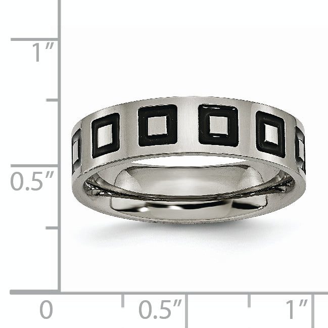 Black Enamel Squares Wedding Band in Titanium, 6mm