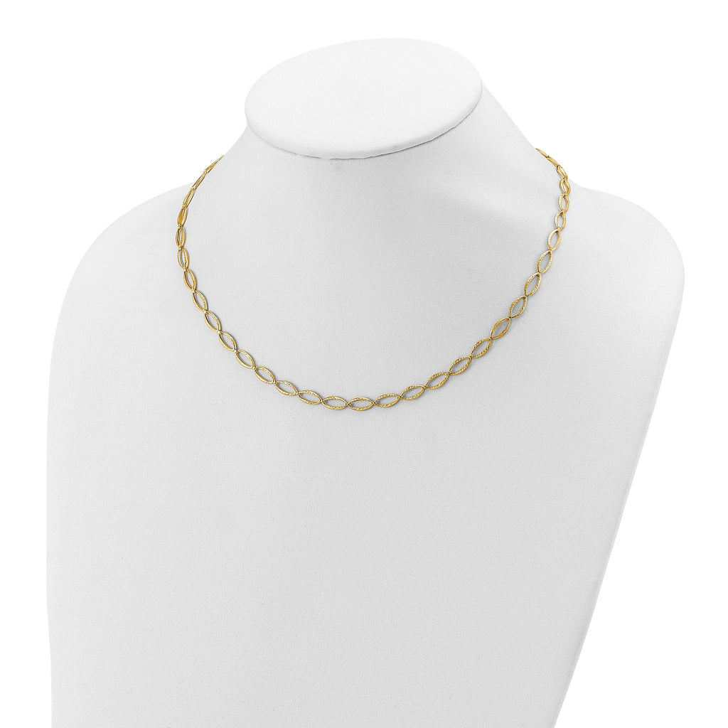 14K Polished and Diamond-cut Fancy Link Necklace