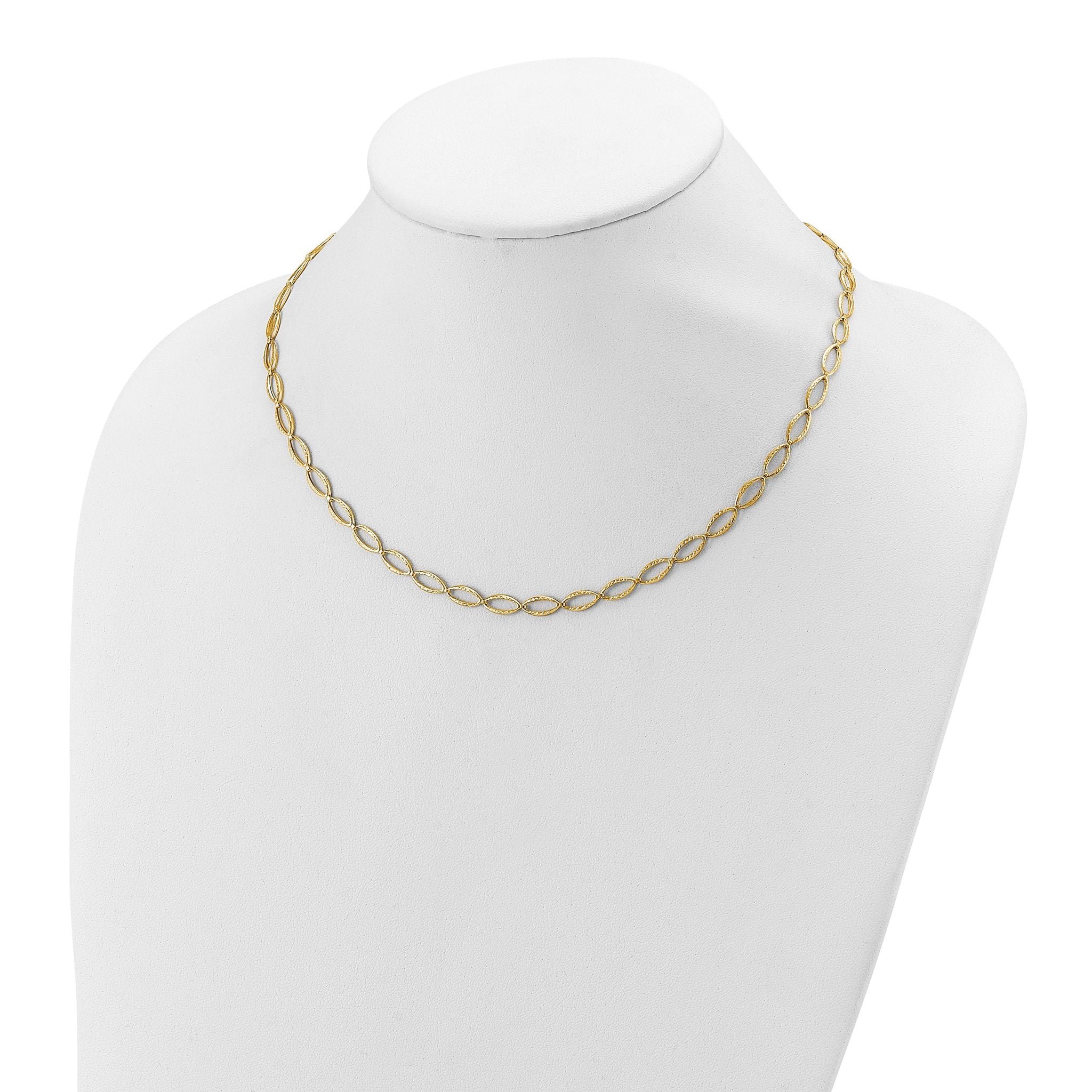 14K Polished and Diamond-cut Fancy Link Necklace