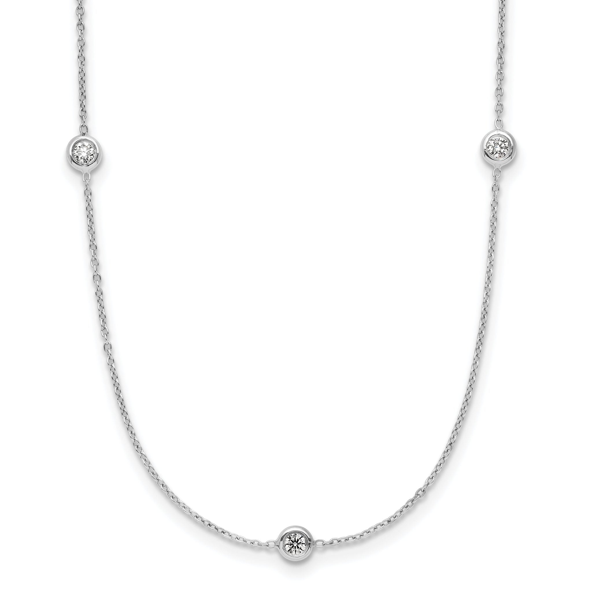Herco Platinum Polished Bezel Set 7 Lab Grown Diamond Station 16 Inch Necklace