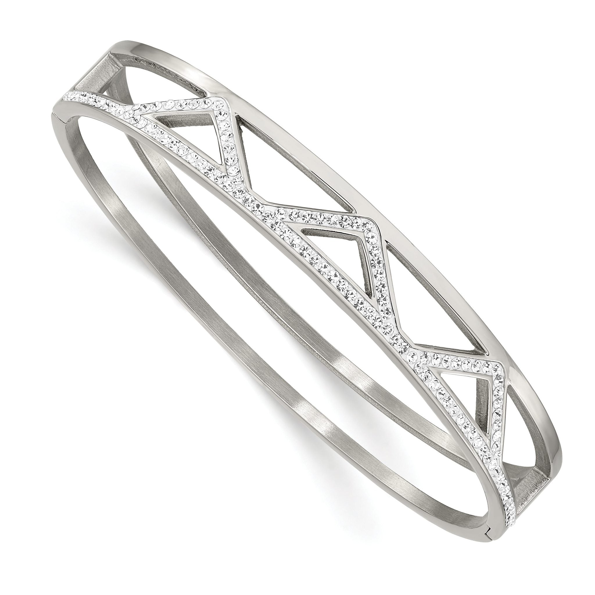 Stainless Steel Polished with Preciosa Crystal 10mm Hinged Bangle Bracelet for Women