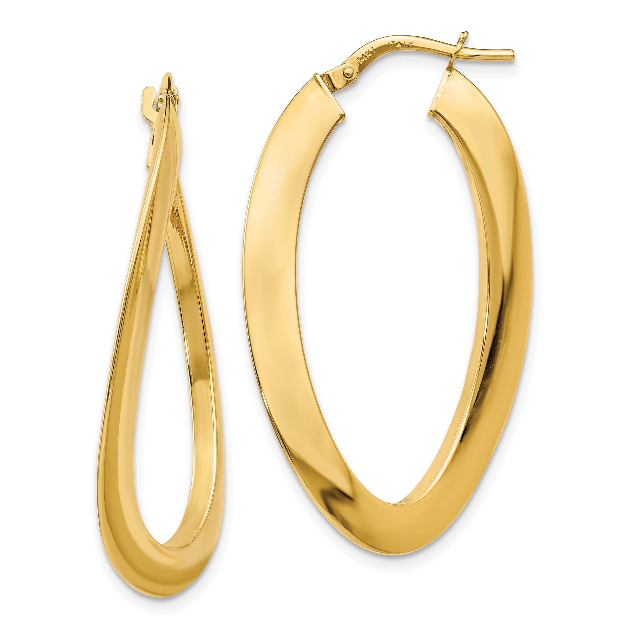 14K Polished Twisted Oval Hoop Earrings Main image
