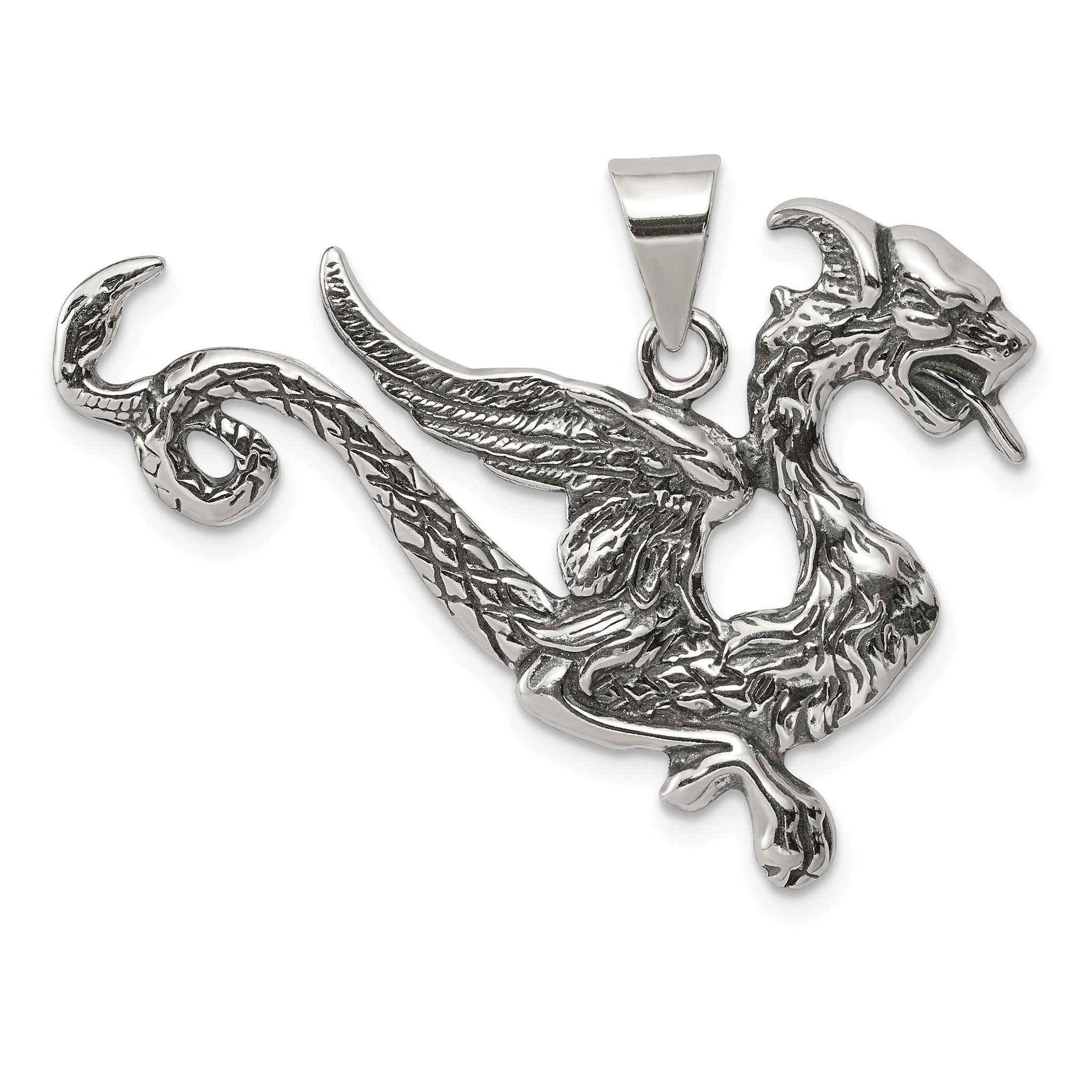Sophia Jewelers Men's Sterling Silver 925 Antiqued Dragon Charm Pendant Main image