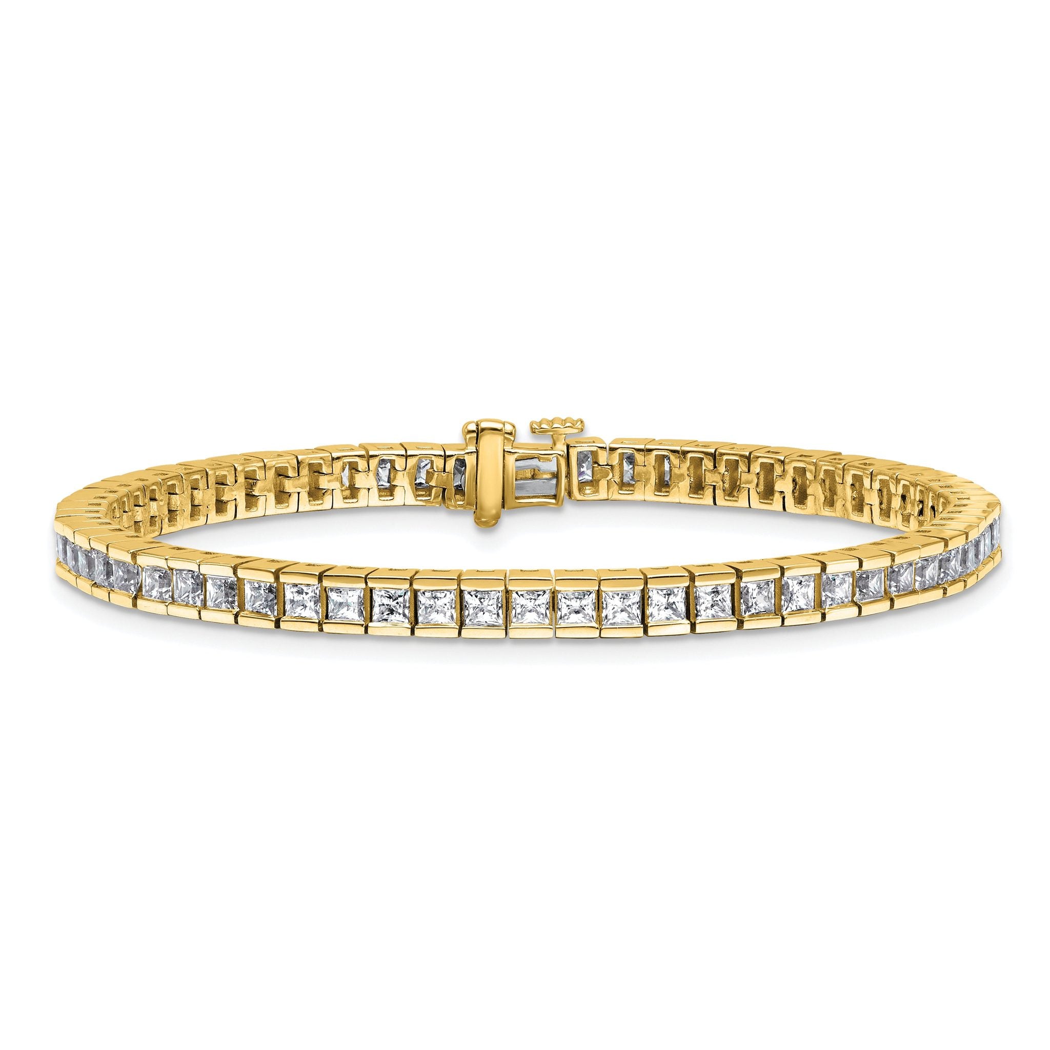 14k 7 carat Lab Grown Diamond VS+ F+ Complete Princess Bezel Set Tennis Bracelet