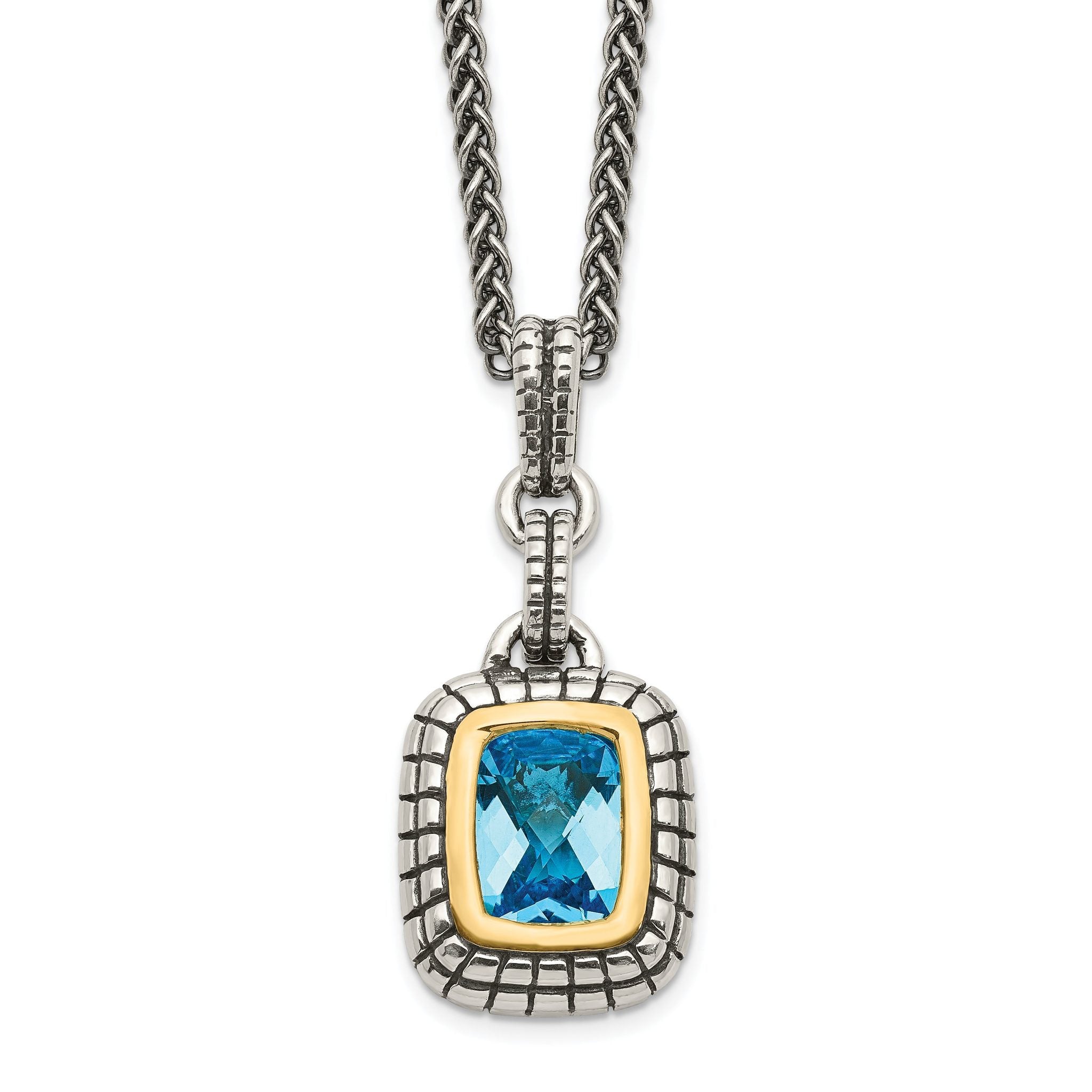 Shey Couture Sterling Silver with 14K Accent 18 Inch Antiqued Cushion Bezel Swiss Blue Topaz Necklace Main image