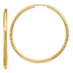 14k 2mm Satin Diamond-cut Endless Hoop Earrings