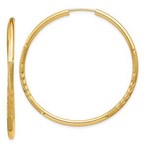 Endless Hoop Earrings in 14K Yellow Gold, 2x40mm Satin & Diamond-Cut - Sophia Jewelers