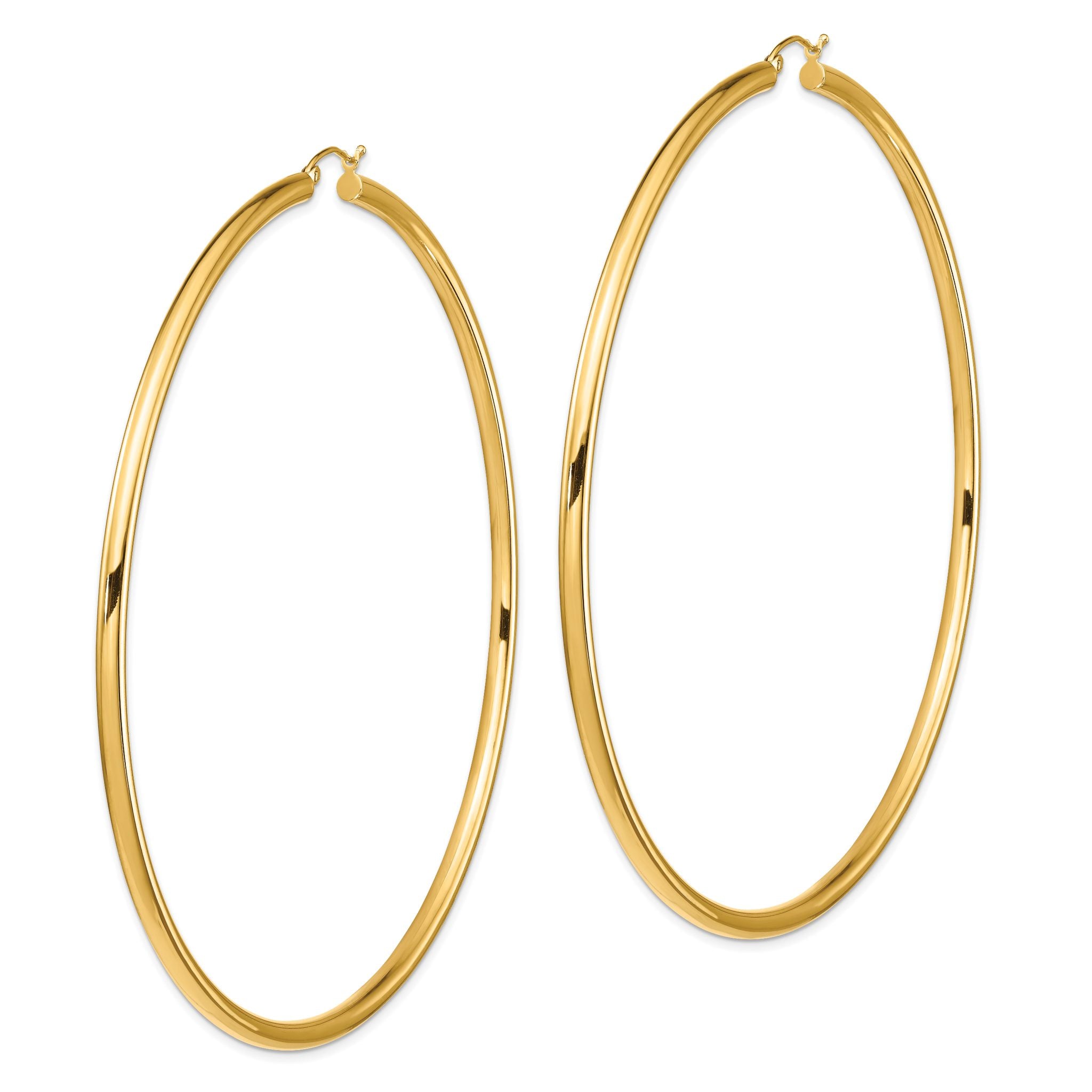 14k Polished 3x90mm Round Tube Hoop Earrings Secondary image