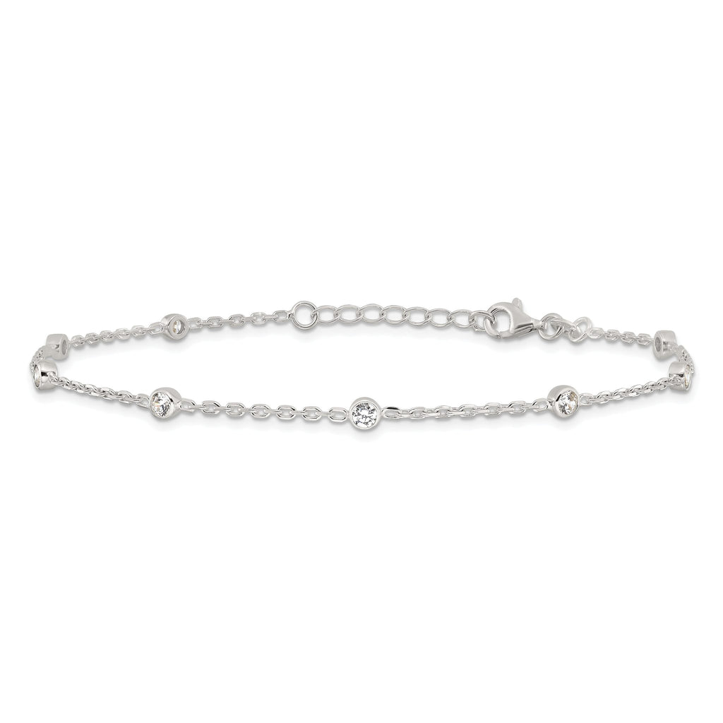 Bezel-Set CZ Station Anklet in Sterling Silver