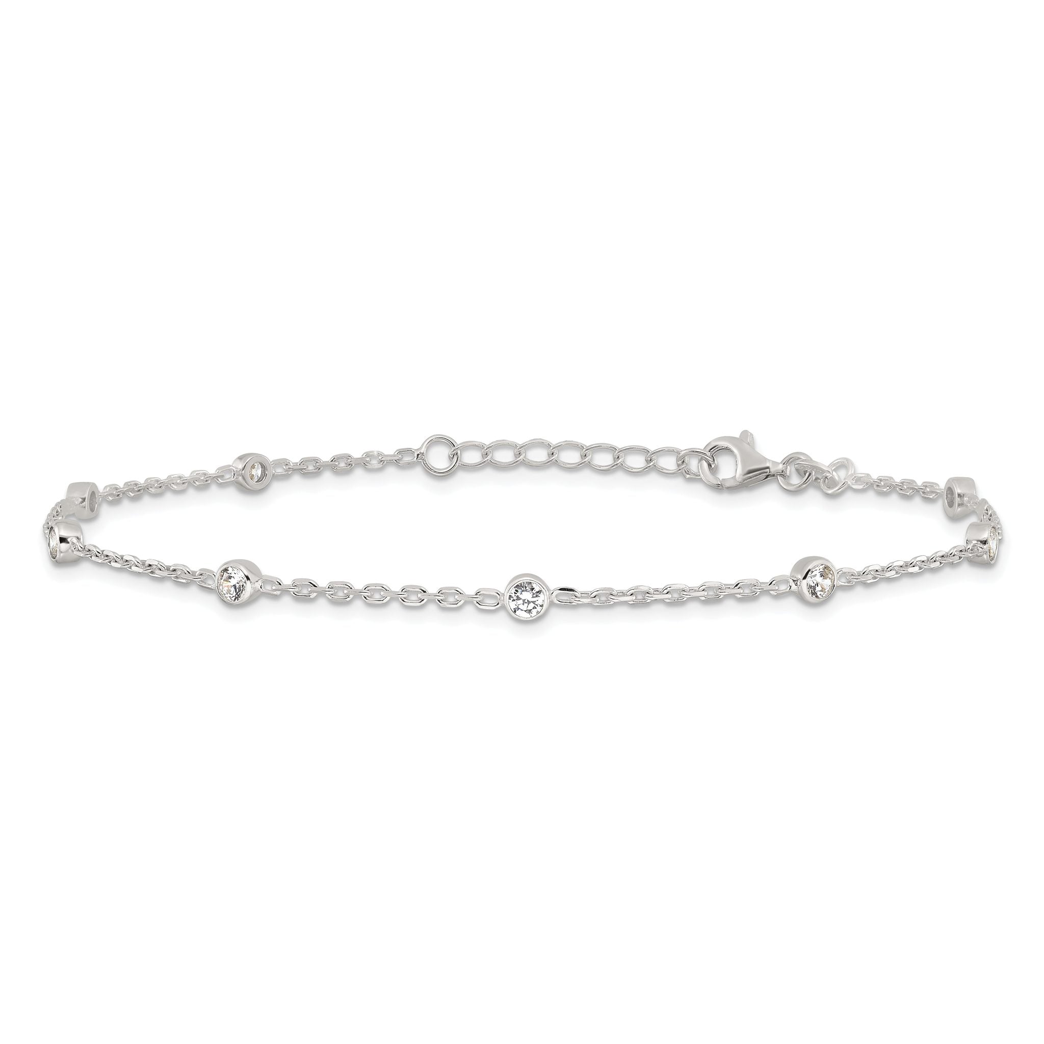 Bezel-Set CZ Station Anklet in Sterling Silver