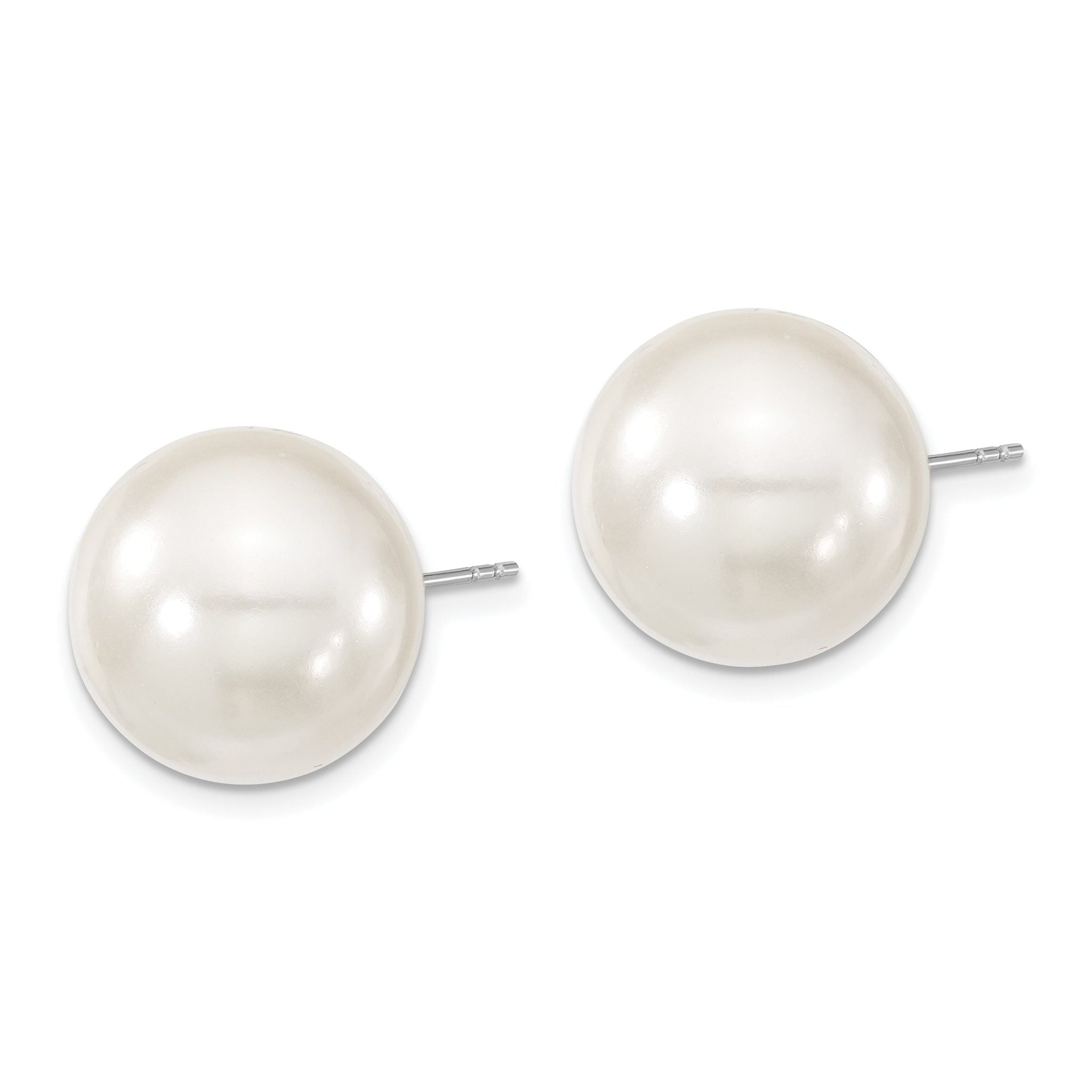 Majestic Rhodium-Plated Sterling Silver Shell Pearl Stud Earrings Elegant & Durable Secondary image