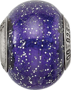 Italian Murano Bead in Sterling Silver, Dark Blue & Silver Glitter