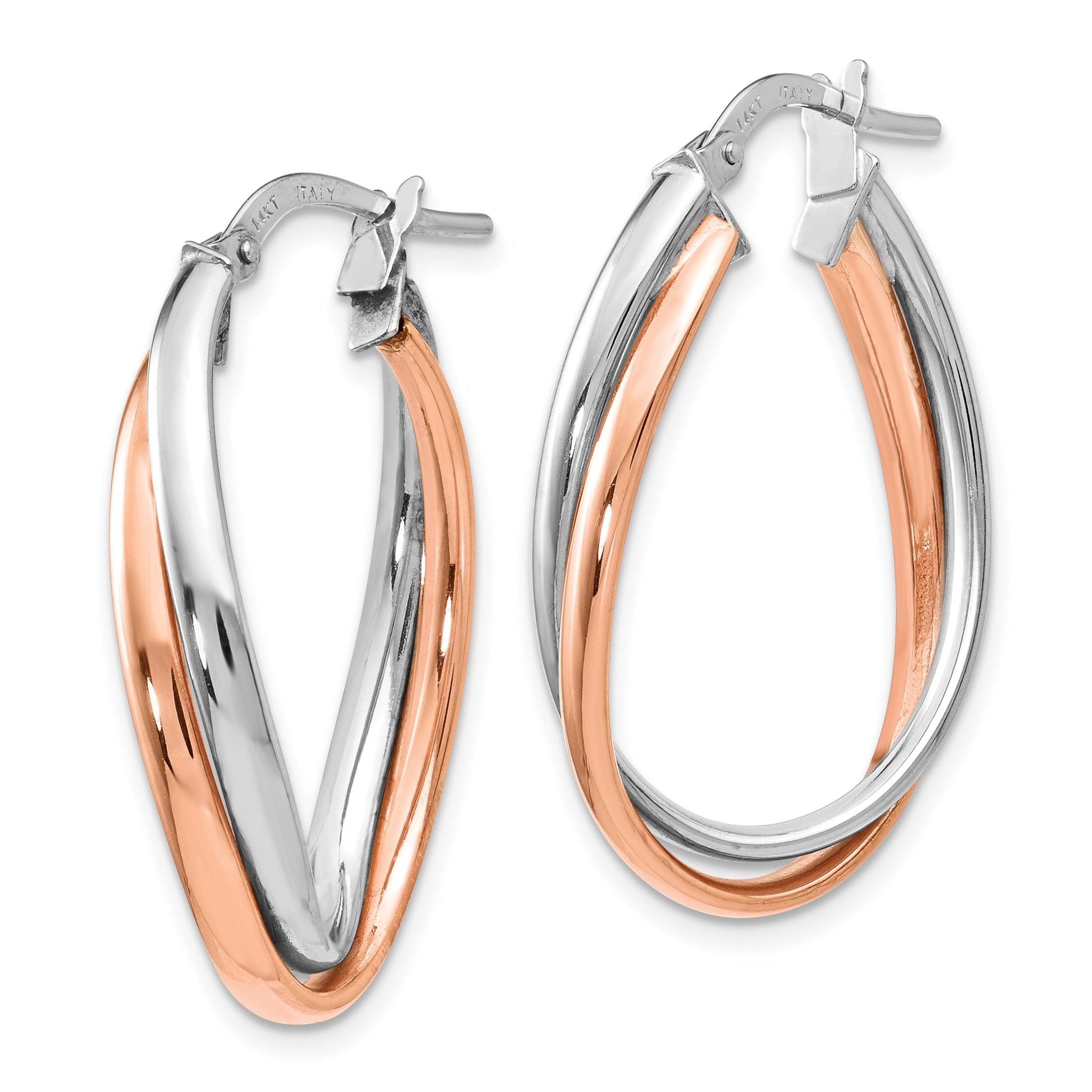 14K Rose and White Gold Polished Fancy Hoop Earrings Secondary image
