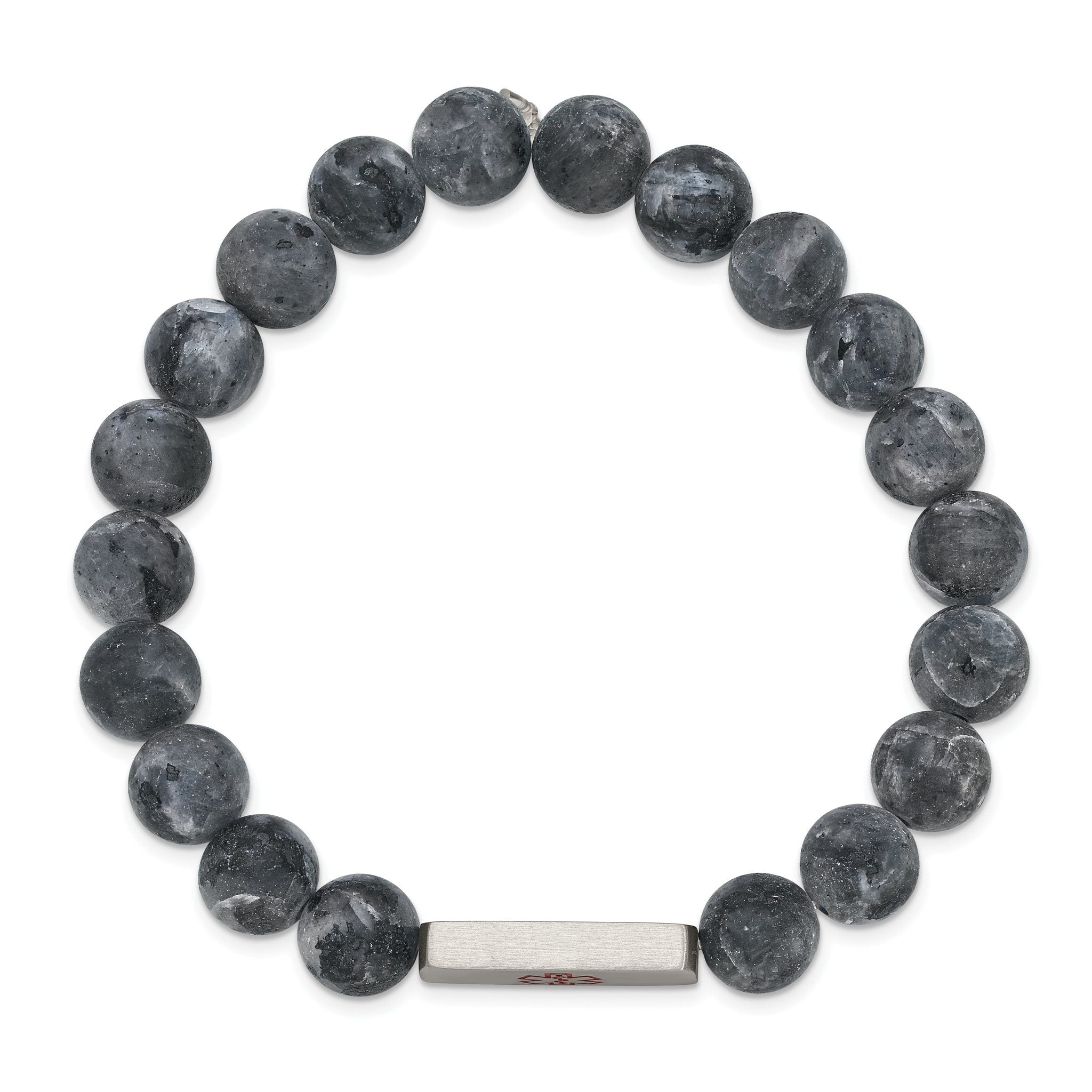 Stainless Steel Brushed with Red Enamel Medical ID 8.5mm Labradorite Beaded Stretch Bracelet Secondary image