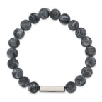 Stainless Steel Brushed with Red Enamel Medical ID 8.5mm Labradorite Beaded Stretch Bracelet