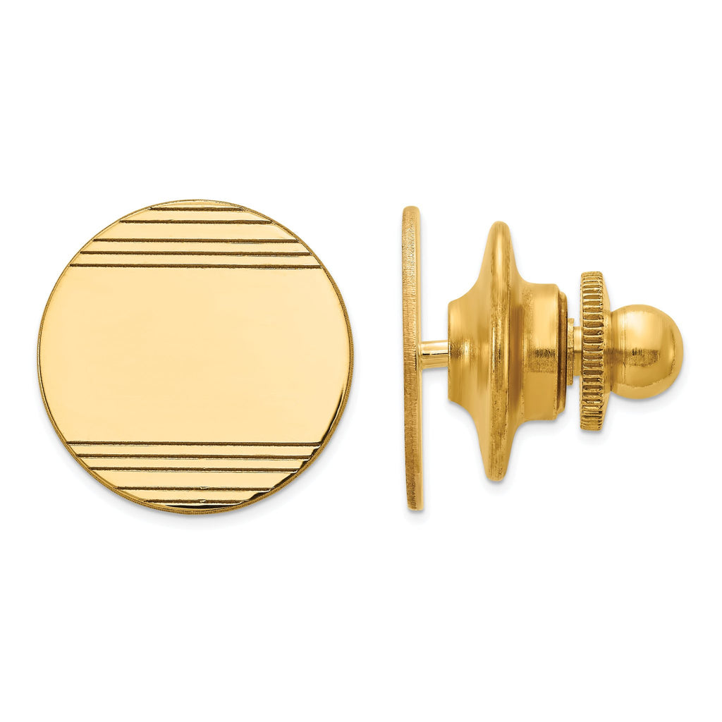 14K Gold Men's Polished Engravable Tie Tac with Grooved Design