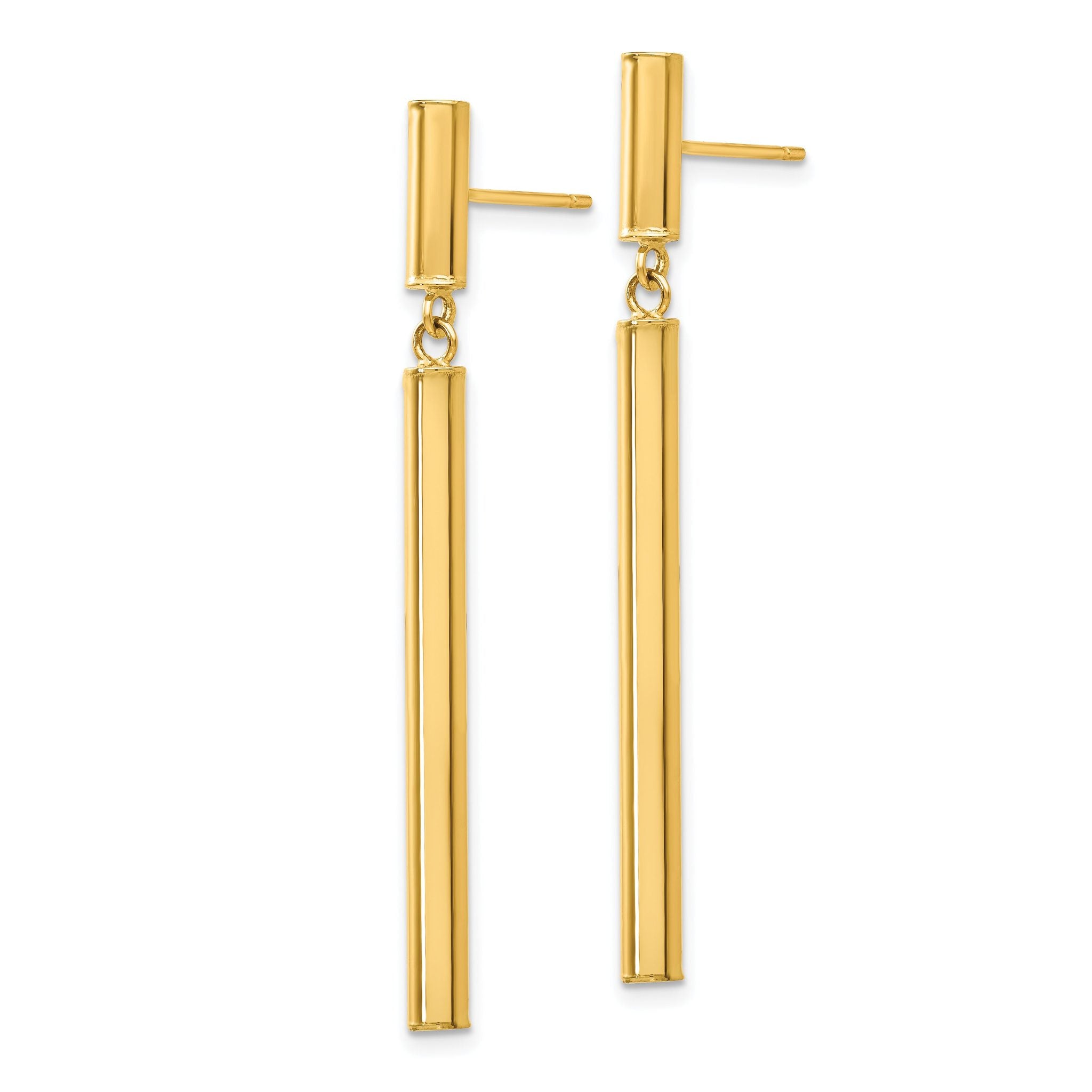 14k Fancy Dangle Round Tube Earrings Secondary image