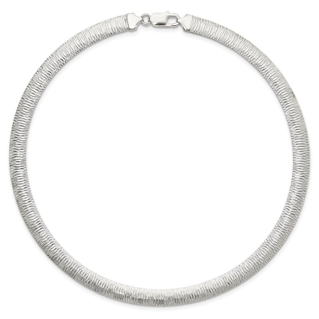 Sterling Silver 925 Reversible Polished Omega Necklace 17 Diamond-Cut