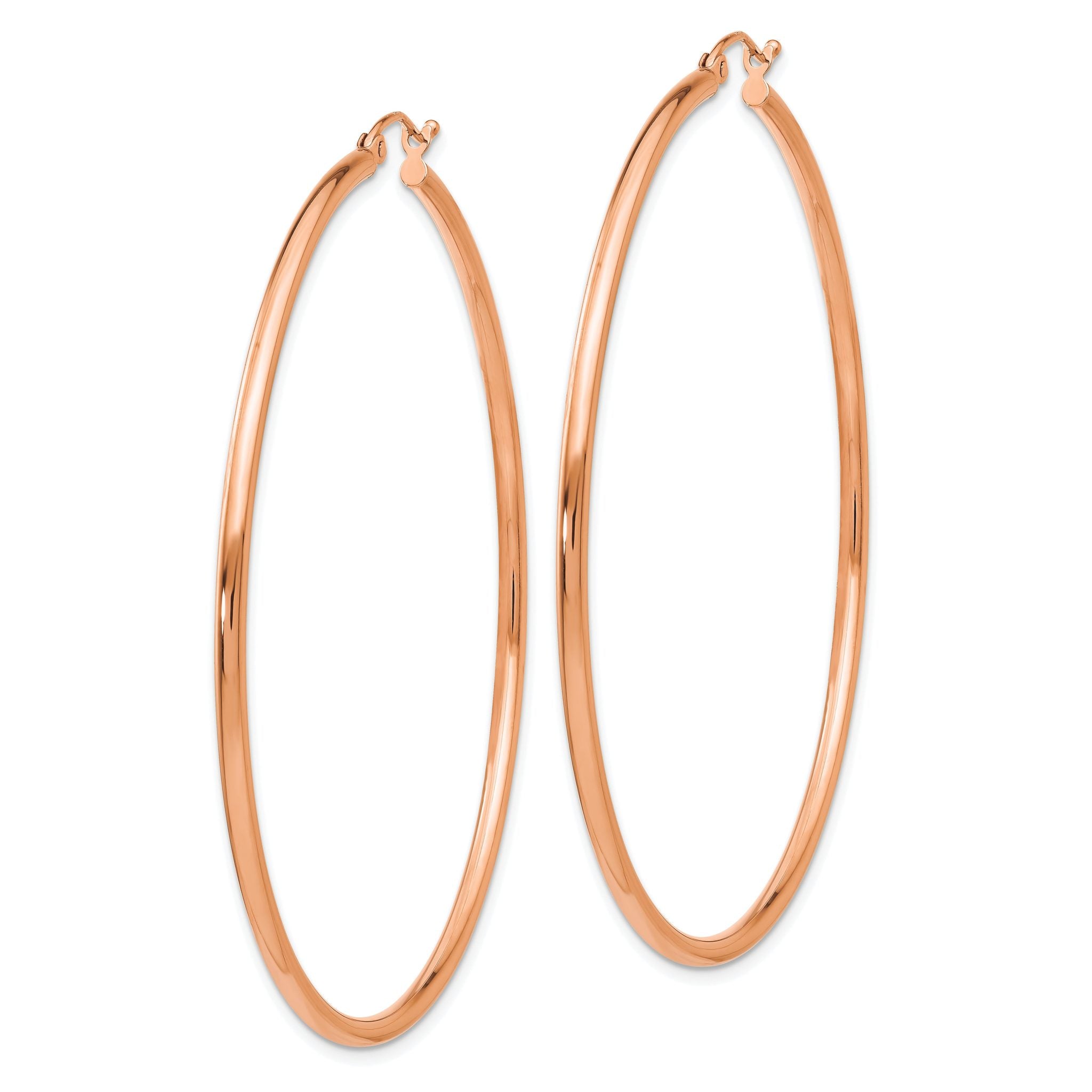 14k Rose Gold Polished 2x60mm Lightweight Tube Hoop Earrings Secondary image