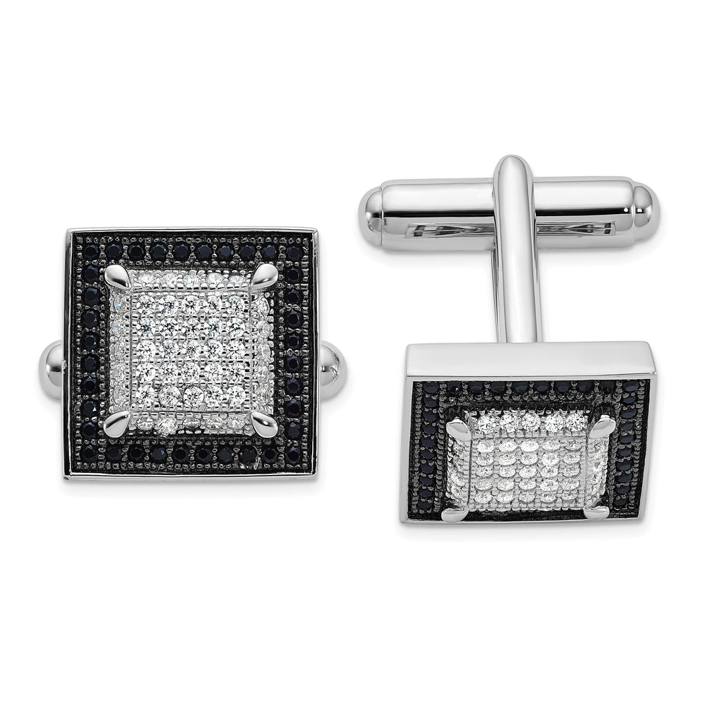 Rhodium-Plated Sterling Silver Black & White CZ Cuff Links