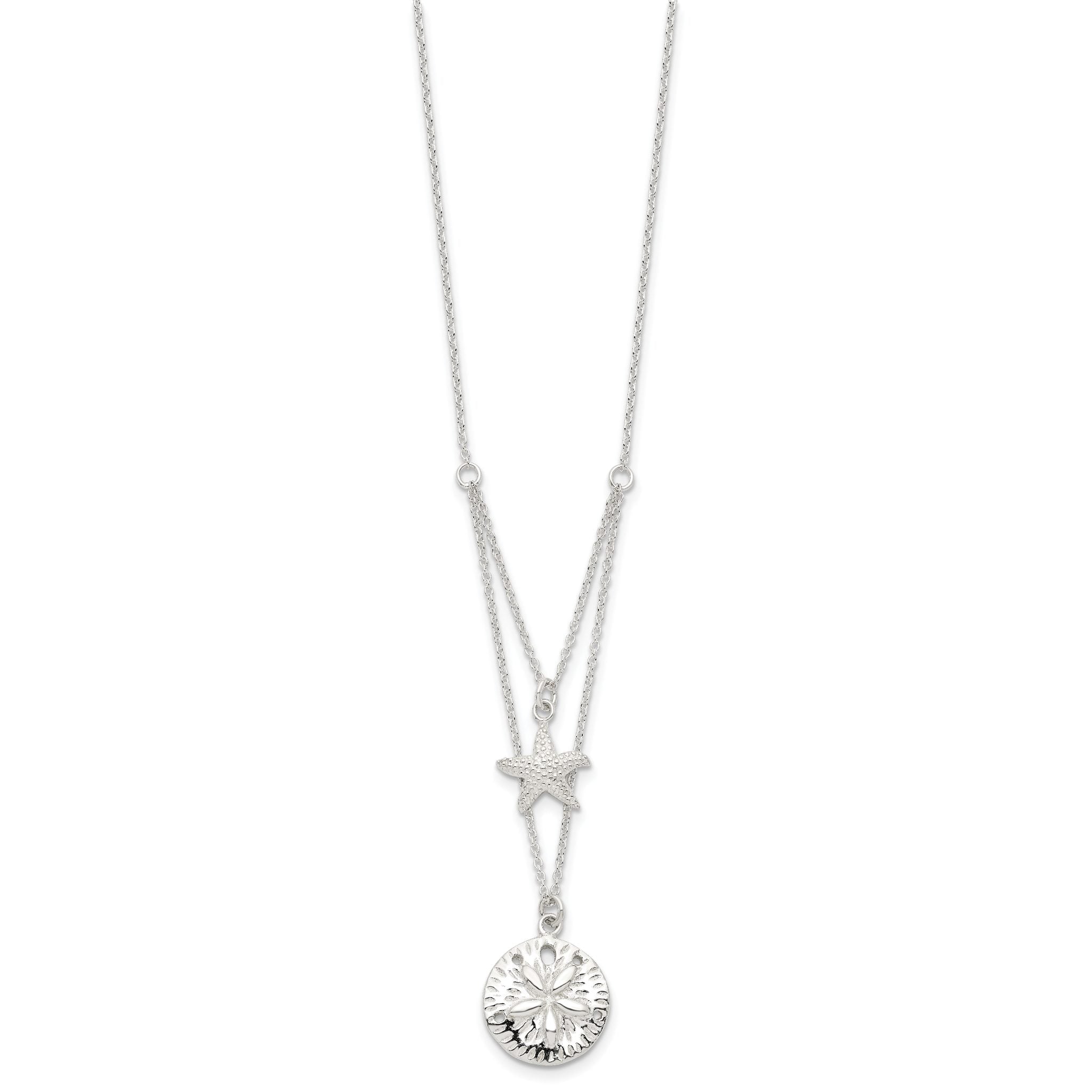 Sterling Silver Starfish and Sand Dollar 18 inch 2-strand Necklace
