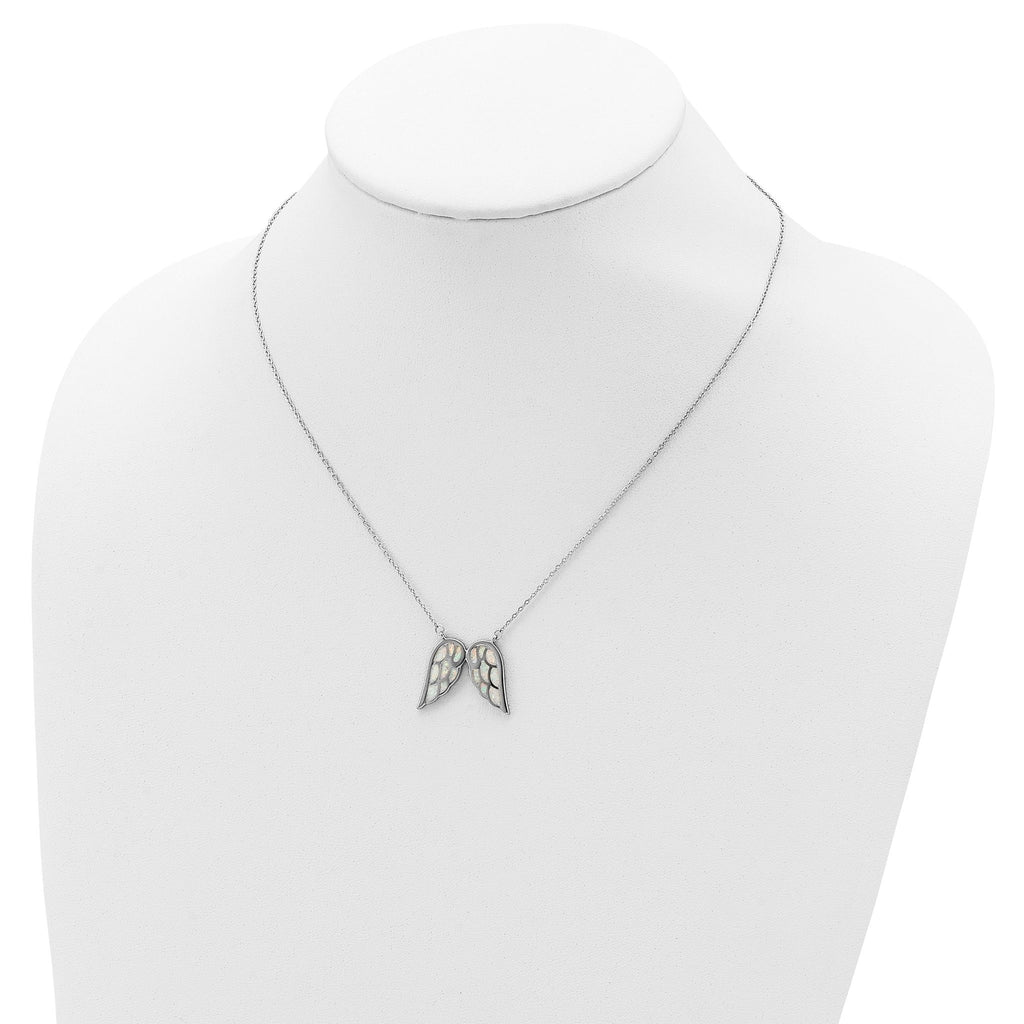 Sterling Silver Rhod-plated Created Opal Wings With 1.5in ext Necklace