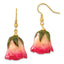 Lacquer Dipped White and Pink Real Rosebud Gold-tone Dangle Wire Earrings
