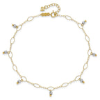 14K Two-Tone Mirror Bead Dangles 9 inch Plus 1 inch Extender - Total 10 inch Anklet