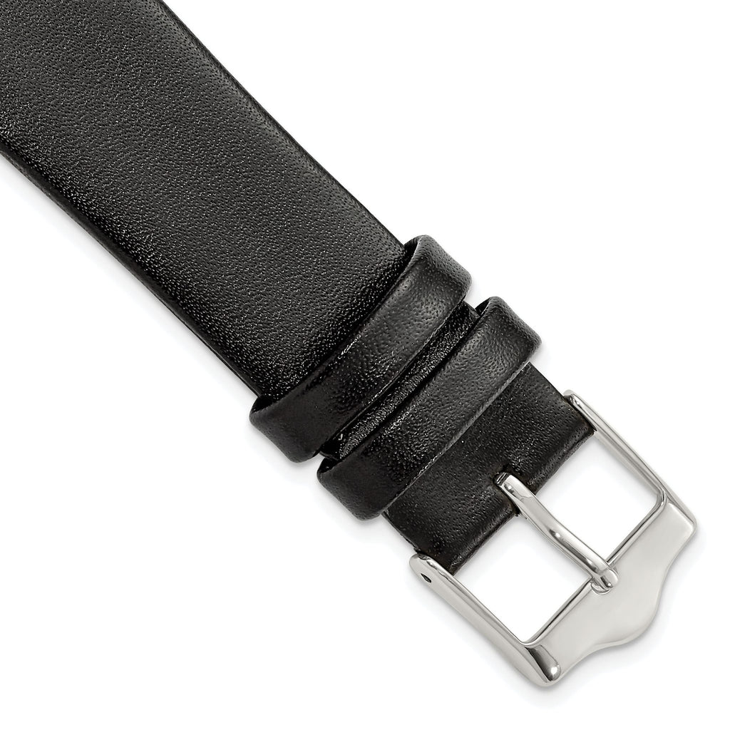 Smooth Flat Leather Watch Band in Black with Silver-Tone Buckle, 20mm