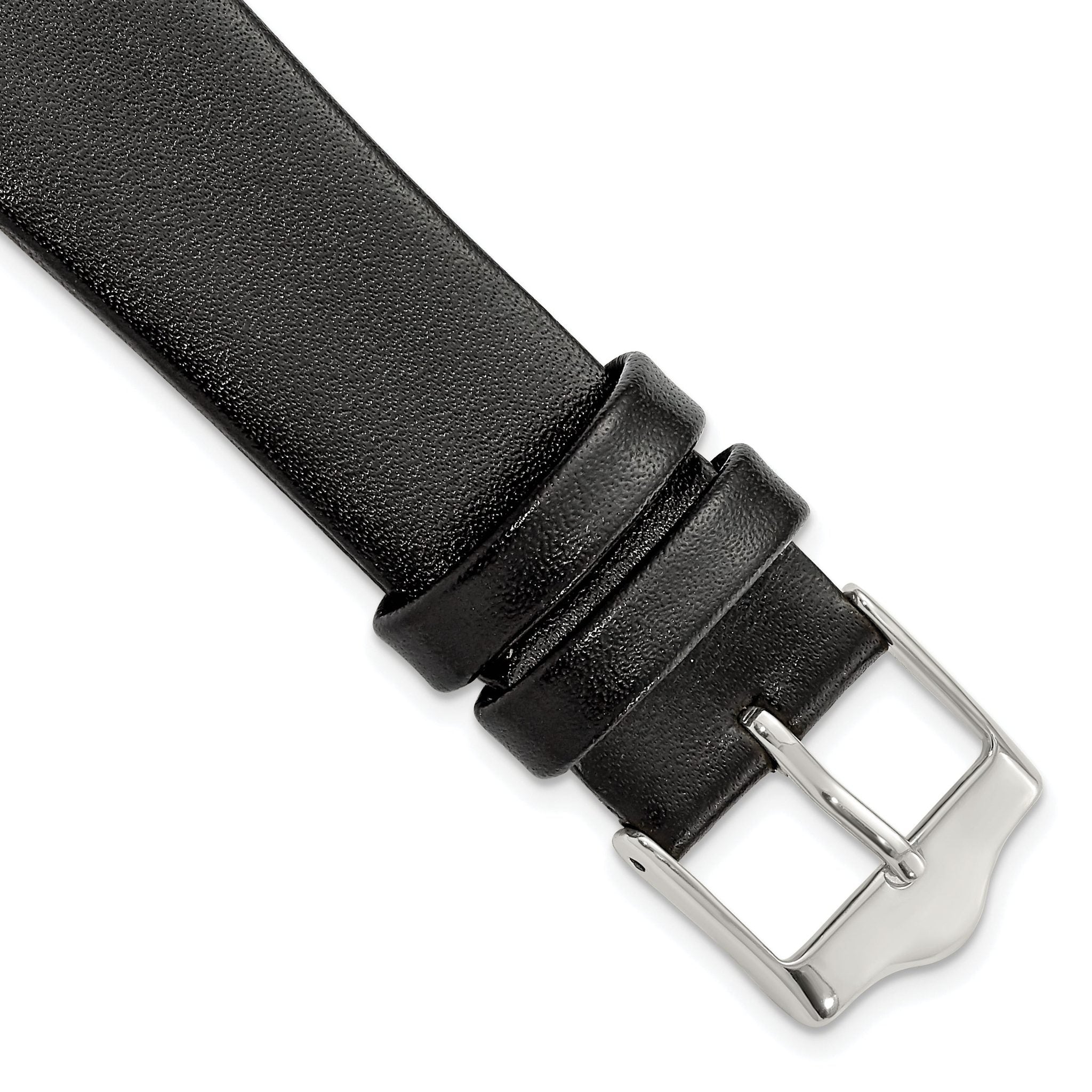 Smooth Flat Leather Watch Band in Black with Silver-Tone Buckle, 20mm